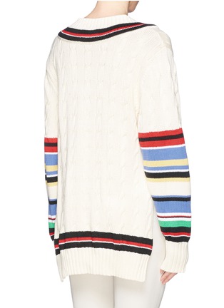 Back View - Click To Enlarge - PREEN BY THORNTON BREGAZZI - 'Blythe' stripe cable knit oversize cotton sweater