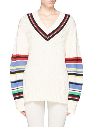 Main View - Click To Enlarge - PREEN BY THORNTON BREGAZZI - 'Blythe' stripe cable knit oversize cotton sweater