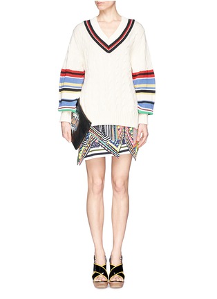Figure View - Click To Enlarge - PREEN BY THORNTON BREGAZZI - 'Blythe' stripe cable knit oversize cotton sweater