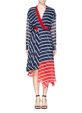 Main View - Click To Enlarge - PREEN BY THORNTON BREGAZZI - 'Flintoff' rib trim stripe silk faux wrap dress