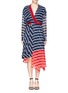 Main View - Click To Enlarge - PREEN BY THORNTON BREGAZZI - 'Flintoff' rib trim stripe silk faux wrap dress