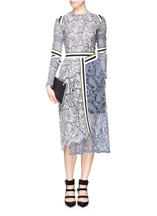 Detail View - Click To Enlarge - PREEN BY THORNTON BREGAZZI - 'Palairet' stripe crepe corded lace midi dress