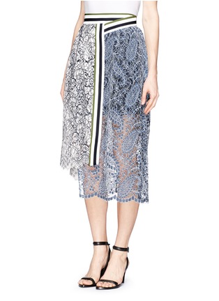 Front View - Click To Enlarge - PREEN BY THORNTON BREGAZZI - 'Amara' stripe crepe corded lace midi skirt