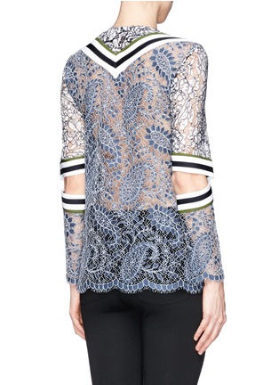 Back View - Click To Enlarge - PREEN BY THORNTON BREGAZZI - 'Cricket' stripe crepe corded lace zip top