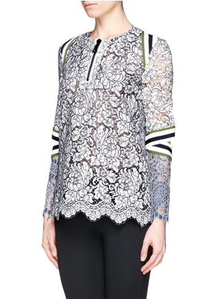 Front View - Click To Enlarge - PREEN BY THORNTON BREGAZZI - 'Cricket' stripe crepe corded lace zip top