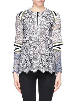 Main View - Click To Enlarge - PREEN BY THORNTON BREGAZZI - 'Cricket' stripe crepe corded lace zip top