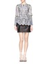 Figure View - Click To Enlarge - PREEN BY THORNTON BREGAZZI - 'Cricket' stripe crepe corded lace zip top