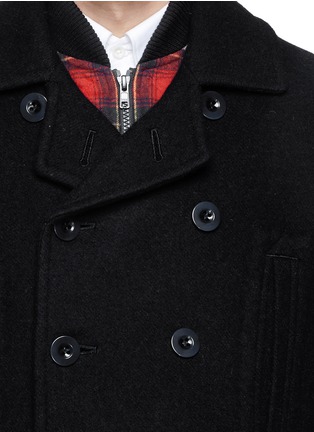 Detail View - Click To Enlarge - SACAI - Detachable tartan vest wool felt coat