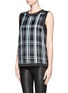 Front View - Click To Enlarge - ELIZABETH AND JAMES - Ridley binded organza overlay plaid tank top