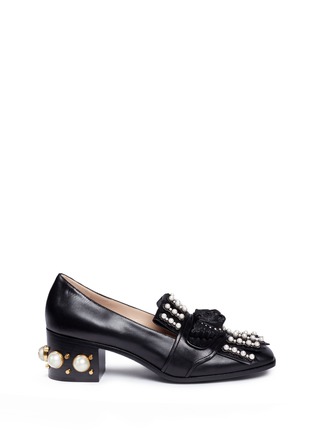 Main View - Click To Enlarge - GUCCI - GG pearl heel lion head kiltie fringe pumps