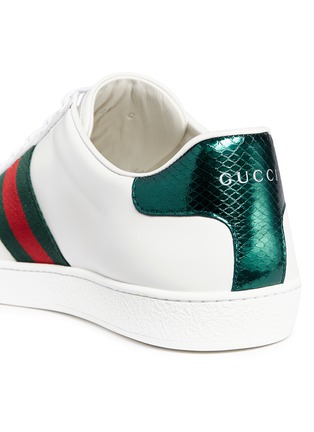Detail View - Click To Enlarge - GUCCI - 'Ace' safety pin embellished leather sneakers