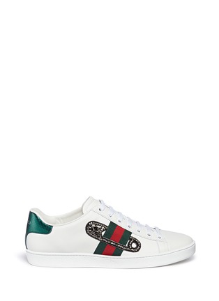 Main View - Click To Enlarge - GUCCI - 'Ace' safety pin embellished leather sneakers