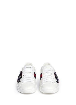 Front View - Click To Enlarge - GUCCI - 'Ace' snake embellished leather sneakers