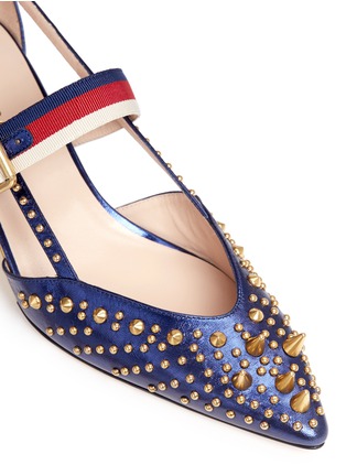 Detail View - Click To Enlarge - GUCCI - Bamboo effect heel stud metallic leather pumps