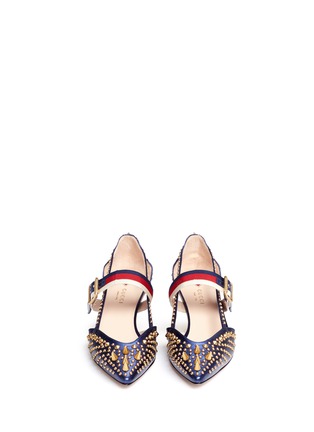 Front View - Click To Enlarge - GUCCI - Bamboo effect heel stud metallic leather pumps