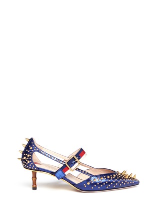 Main View - Click To Enlarge - GUCCI - Bamboo effect heel stud metallic leather pumps