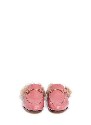 Front View - Click To Enlarge - GUCCI - 'Princetown' lamb fur leather slide loafers