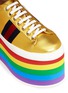 Detail View - Click To Enlarge - GUCCI - 'Peggy' rainbow stripe metallic leather platform sneakers
