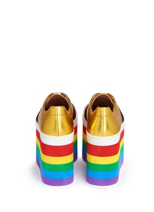 Back View - Click To Enlarge - GUCCI - 'Peggy' rainbow stripe metallic leather platform sneakers