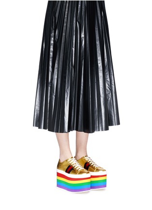 Figure View - Click To Enlarge - GUCCI - 'Peggy' rainbow stripe metallic leather platform sneakers