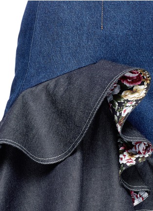 Detail View - Click To Enlarge - ALEXANDER MCQUEEN - Ruffle hem floral reverse denim skirt