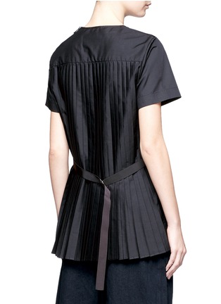 Back View - Click To Enlarge - SACAI - Belted pleat back collarless poplin shirt