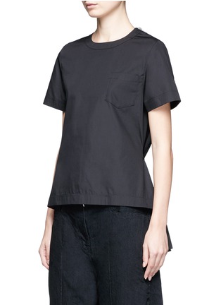 Front View - Click To Enlarge - SACAI - Belted pleat back collarless poplin shirt
