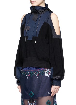 Front View - Click To Enlarge - SACAI - Parka collar rib knit hooded sweater