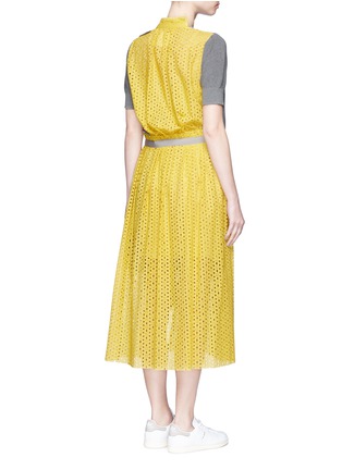 Back View - Click To Enlarge - SACAI - Sweater overlay eyelet lace pleated dress