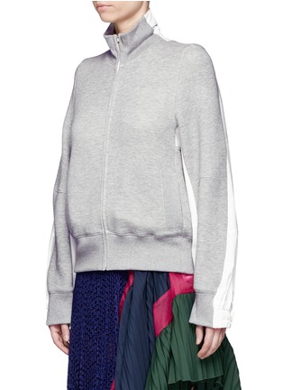 Front View - Click To Enlarge - SACAI - Poplin panel double faced jersey zip jacket