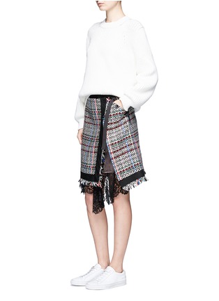 Figure View - Click To Enlarge - SACAI - Asymmetric lace Summer tweed mock wrap skirt