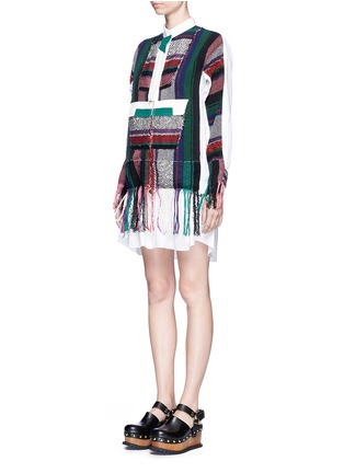 Front View - Click To Enlarge - SACAI - Mexican stripe frayed shirt dress
