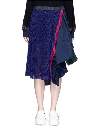 Main View - Click To Enlarge - SACAI - Eyelet lace pleated skirt
