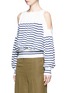 Front View - Click To Enlarge - SACAI - Stripe cotton-cashmere cold shoulder sweater