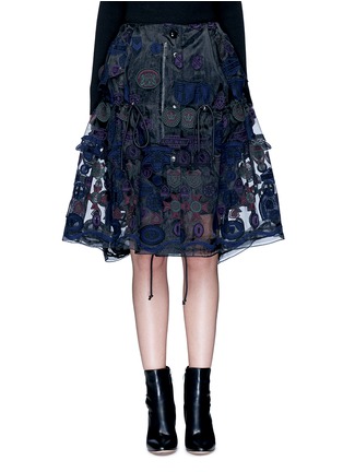 Main View - Click To Enlarge - SACAI - Embroidered patch appliqué drawstring organza skirt