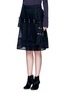 Front View - Click To Enlarge - SACAI - Embroidered regimental calligraphy stripe pleated skirt