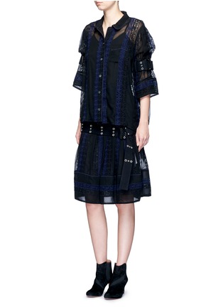 Figure View - Click To Enlarge - SACAI - Embroidered regimental calligraphy stripe pleated skirt