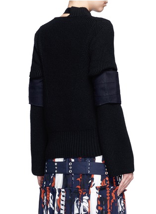 Back View - Click To Enlarge - SACAI - Patch sleeve belted neck wool sweater