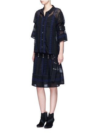 Figure View - Click To Enlarge - SACAI - Calligraphy embroidered stripe belted sleeve shirt