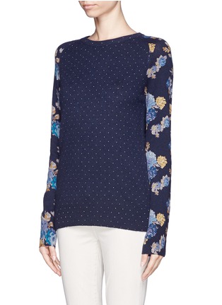 Front View - Click To Enlarge - EQUIPMENT - Rose print sleeve polka-dot sweater