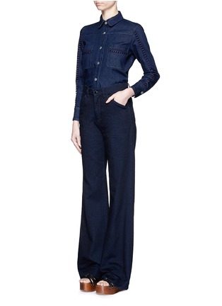 Figure View - Click To Enlarge - SEE BY CHLOÉ - Crochet lace trim denim shirt