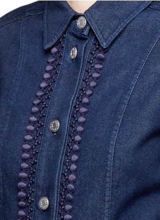 Detail View - Click To Enlarge - SEE BY CHLOÉ - Crochet lace placket trim denim rompers