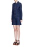 Front View - Click To Enlarge - SEE BY CHLOÉ - Crochet lace placket trim denim rompers