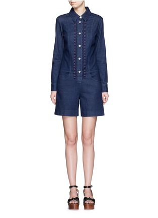 Main View - Click To Enlarge - SEE BY CHLOÉ - Crochet lace placket trim denim rompers