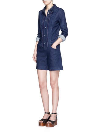 Figure View - Click To Enlarge - SEE BY CHLOÉ - Crochet lace placket trim denim rompers