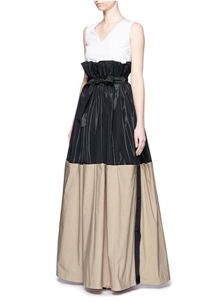 Front View - Click To Enlarge - TOME - Taffeta paperbag waist cotton combo maxi skirt
