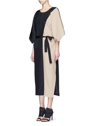 Figure View - Click To Enlarge - TOME - Colourblock cotton taffeta sash waist kaftan dress