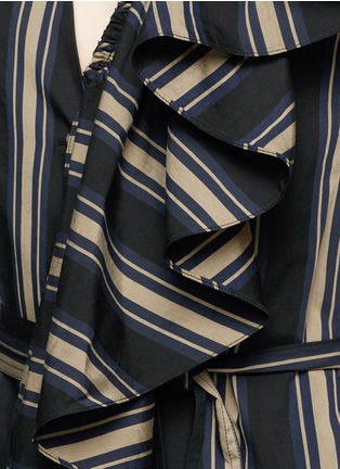 Detail View - Click To Enlarge - TOME - Asymmetric ruffle stripe belted cotton-silk dress