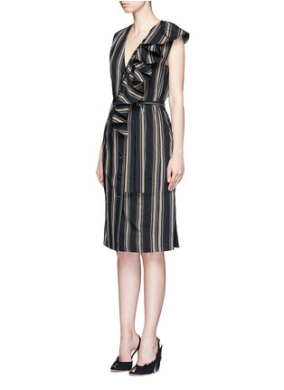 Front View - Click To Enlarge - TOME - Asymmetric ruffle stripe belted cotton-silk dress