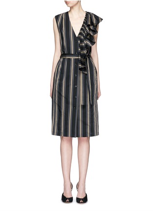 Main View - Click To Enlarge - TOME - Asymmetric ruffle stripe belted cotton-silk dress
